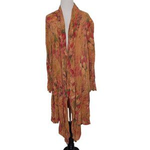 Tianello Martha Duster Womens Size Small Orange Floral Long Sleeve Cardigan